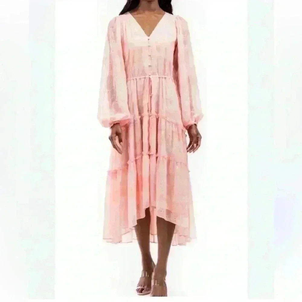 Rachel Parcell Blush Pink Tiered Midi Dress